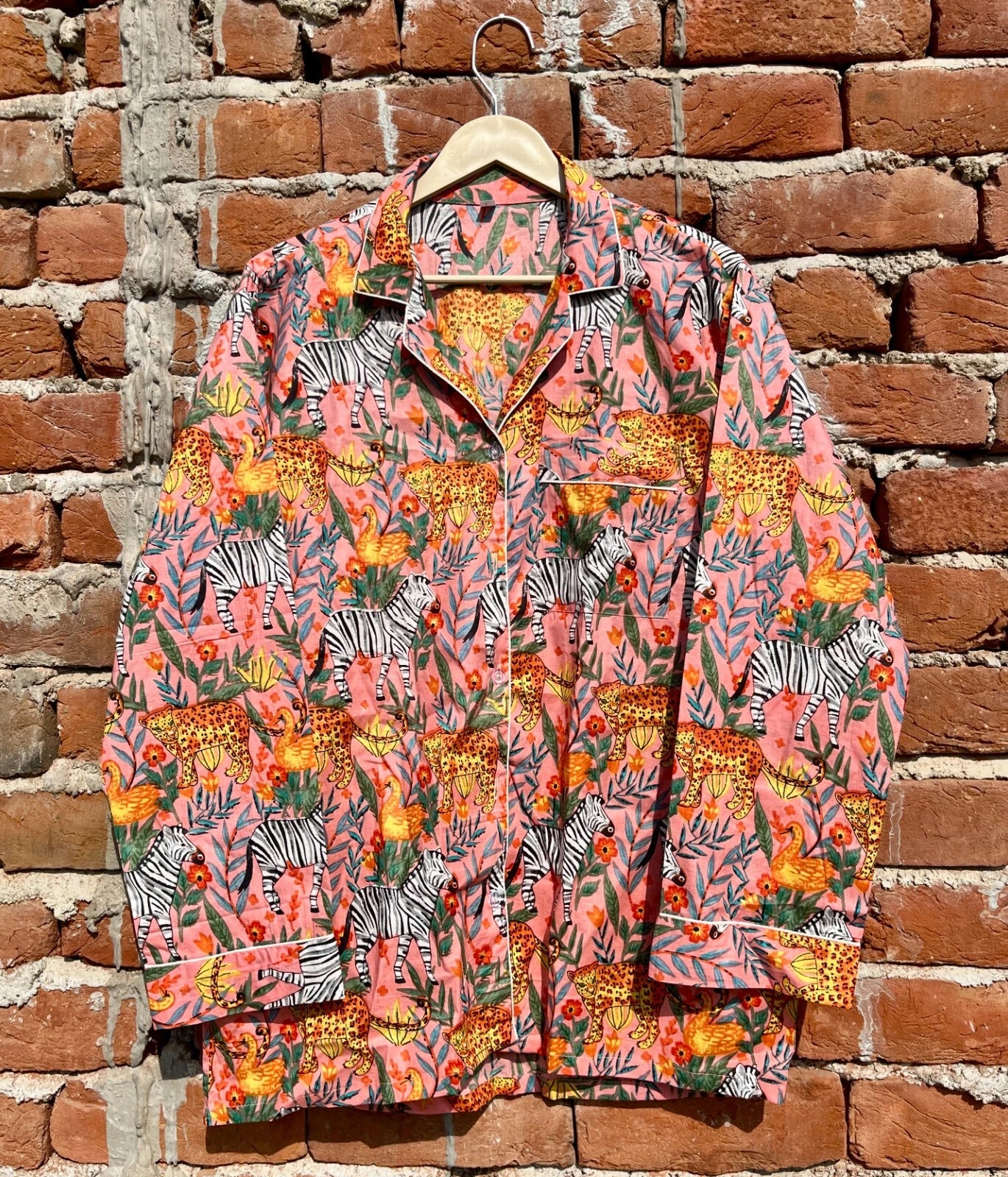 Indian Cotton Peach Animal PJ Set Bridesmaid Pajama Set Women Nightwear Suit US