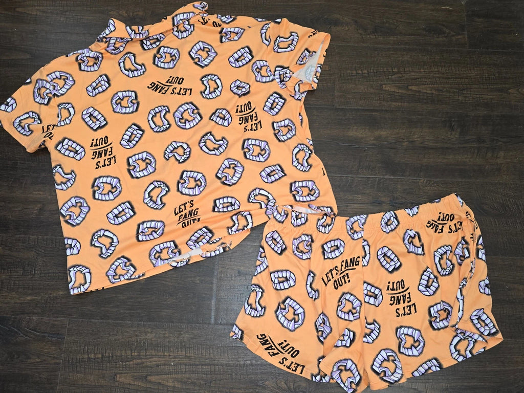 Way To Celebrate Halloween LET'S FANG OUT Shorty Pajama Set Sz XS M XL 2X 3X New