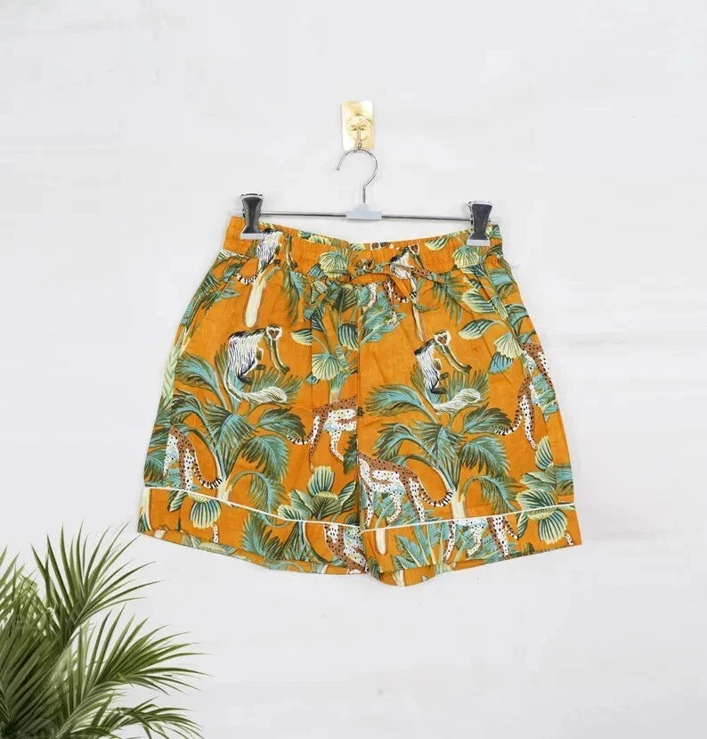 Indian Cotton Yellow Tree PJ Set Bridesmaid Pajama Set Women Nightwear Suits US