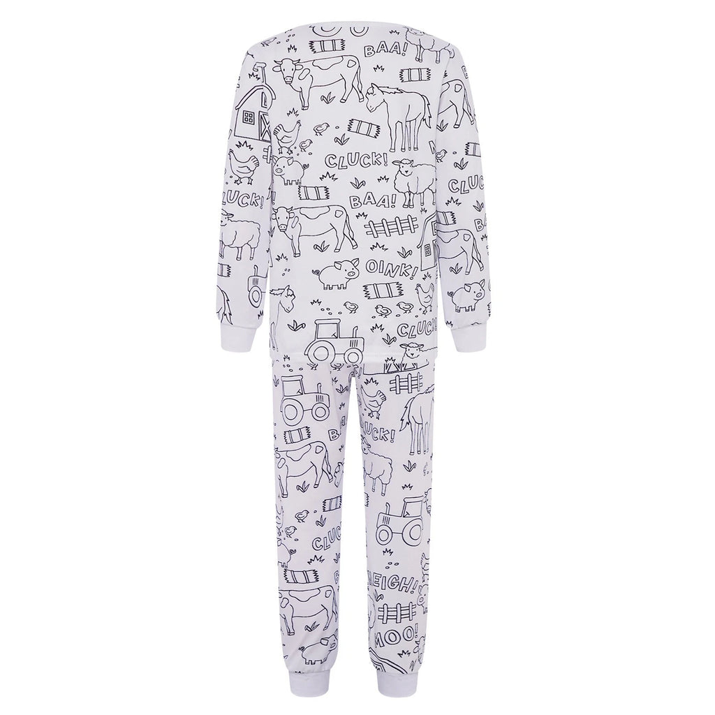 Kids Pajama Sets Hand-Painted Long Sleeve Top Elastic Waist Pants Home Sleepwear