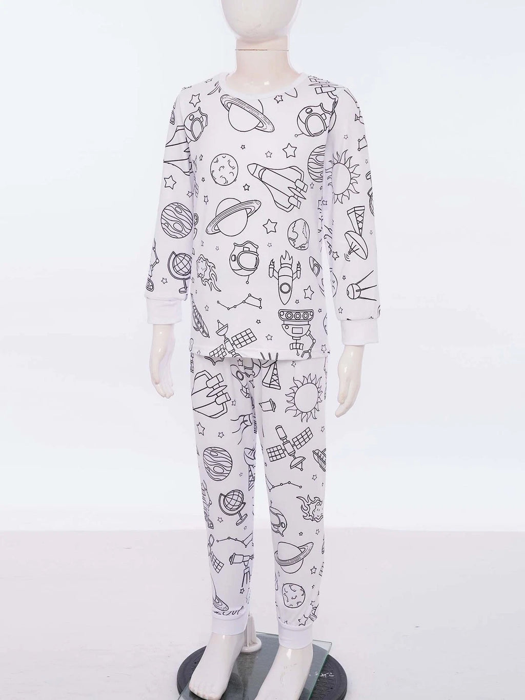 Kids Pajama Sets Hand-Painted Long Sleeve Top Elastic Waist Pants Home Sleepwear