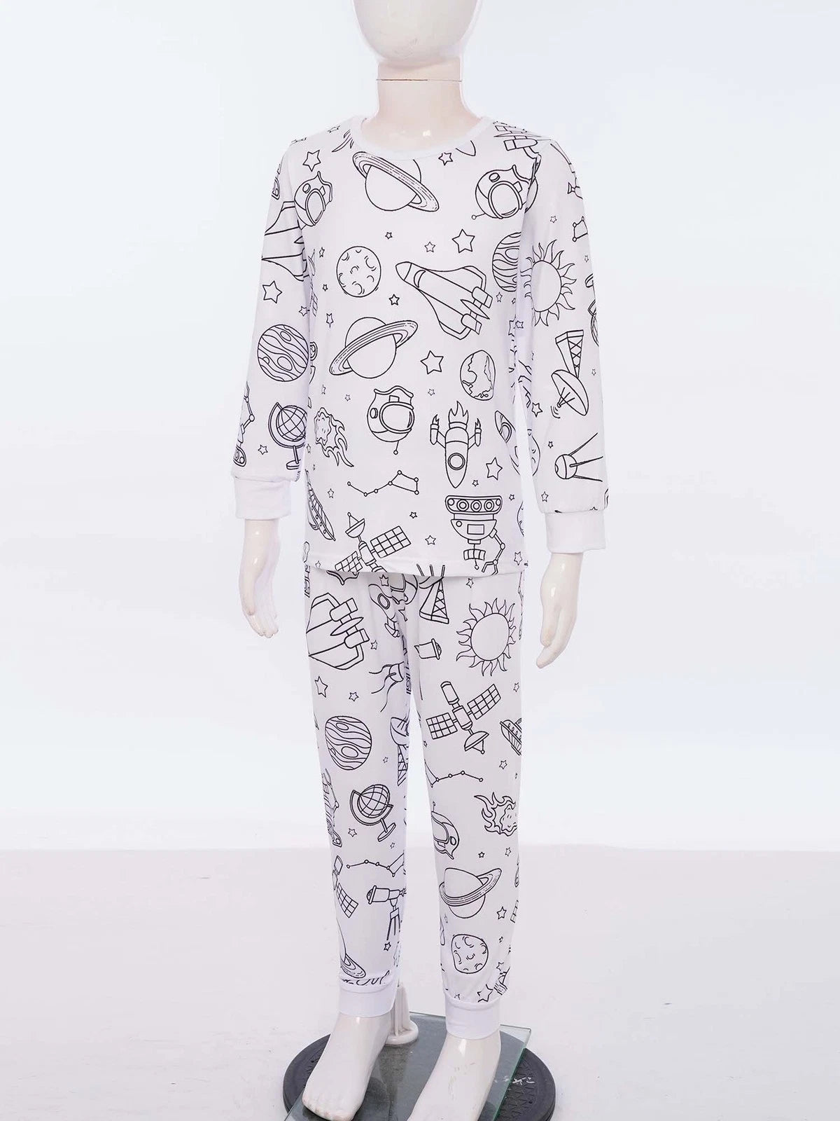 Kids Pajama Sets Hand-Painted Long Sleeve Top Elastic Waist Pants Home Sleepwear