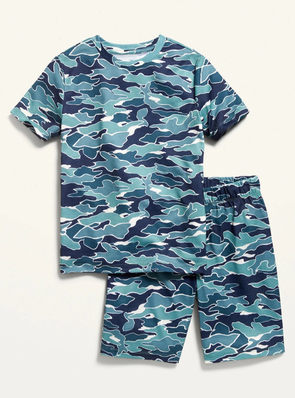 Old Navy Kid Boys Blue Camo Graphic Tee Pajama Shorts Set Size XS or Medium