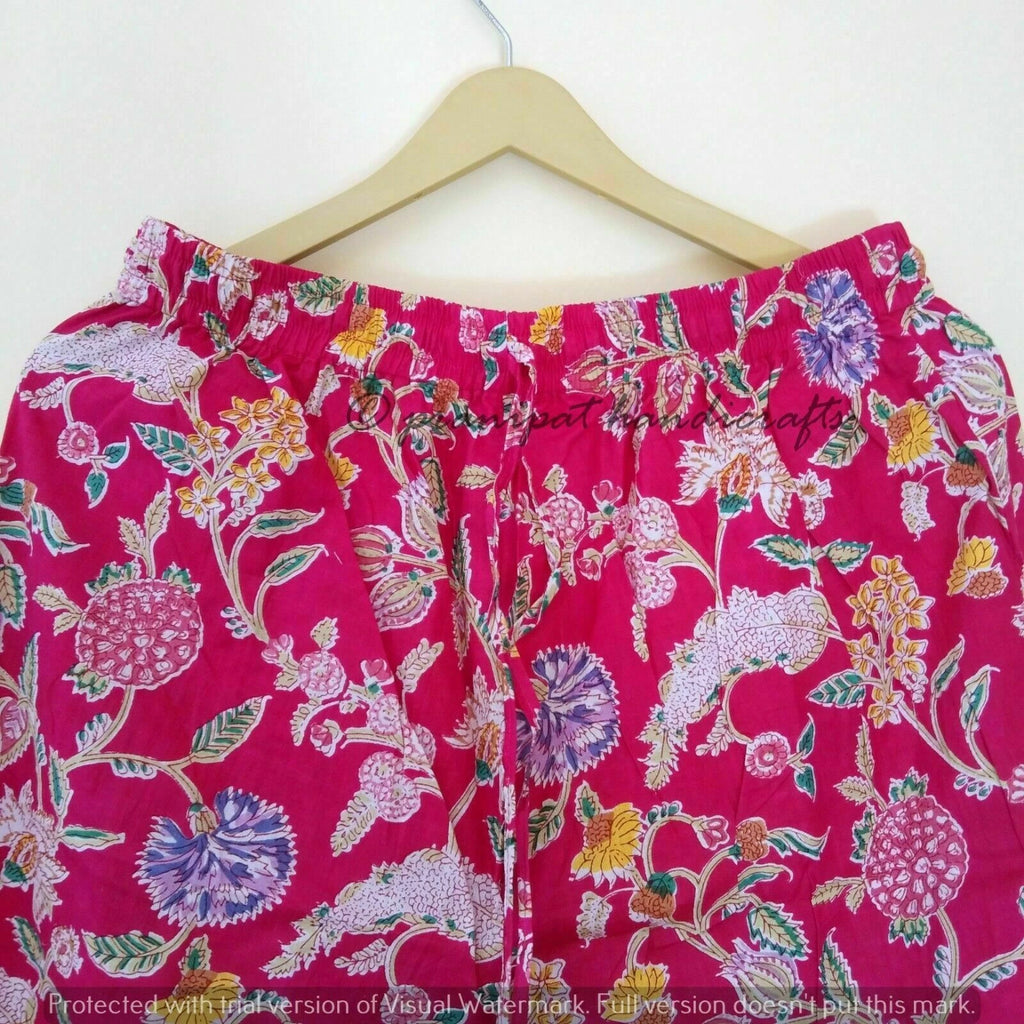 Indian Floral Printed Hippie Cotton Pink Women Gypsy Top-Pajama set Sleepwear