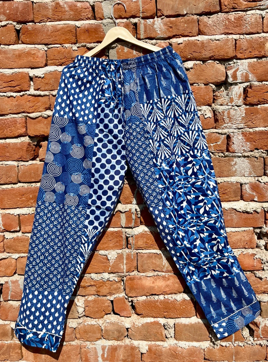 Indian Cotton Blue Patchwork PJ Set Bridesmaid Pajama Set Women Nightwear Suits