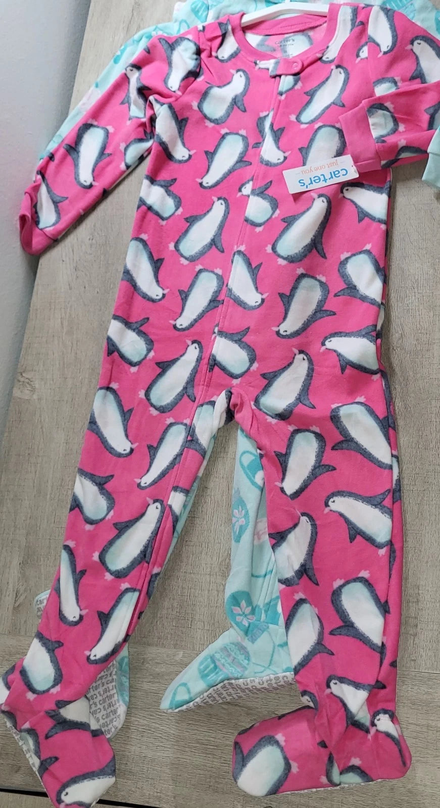 Carter's Baby Girls 2-piece Pink Blue Penguin Fleece Pajama Sleeper Set 5T NWT