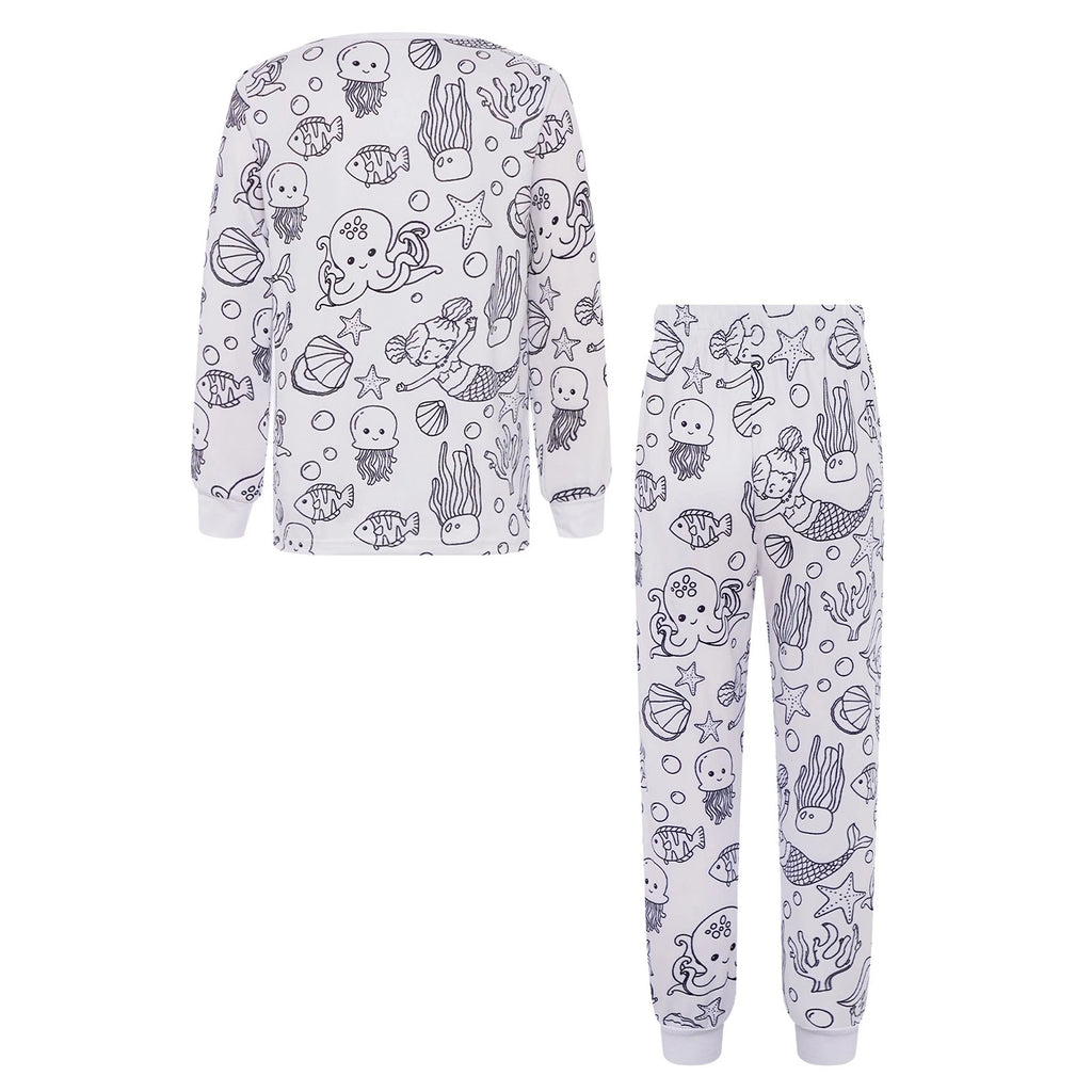 Kids Pajama Sets Hand-Painted Long Sleeve Top Elastic Waist Pants Home Sleepwear