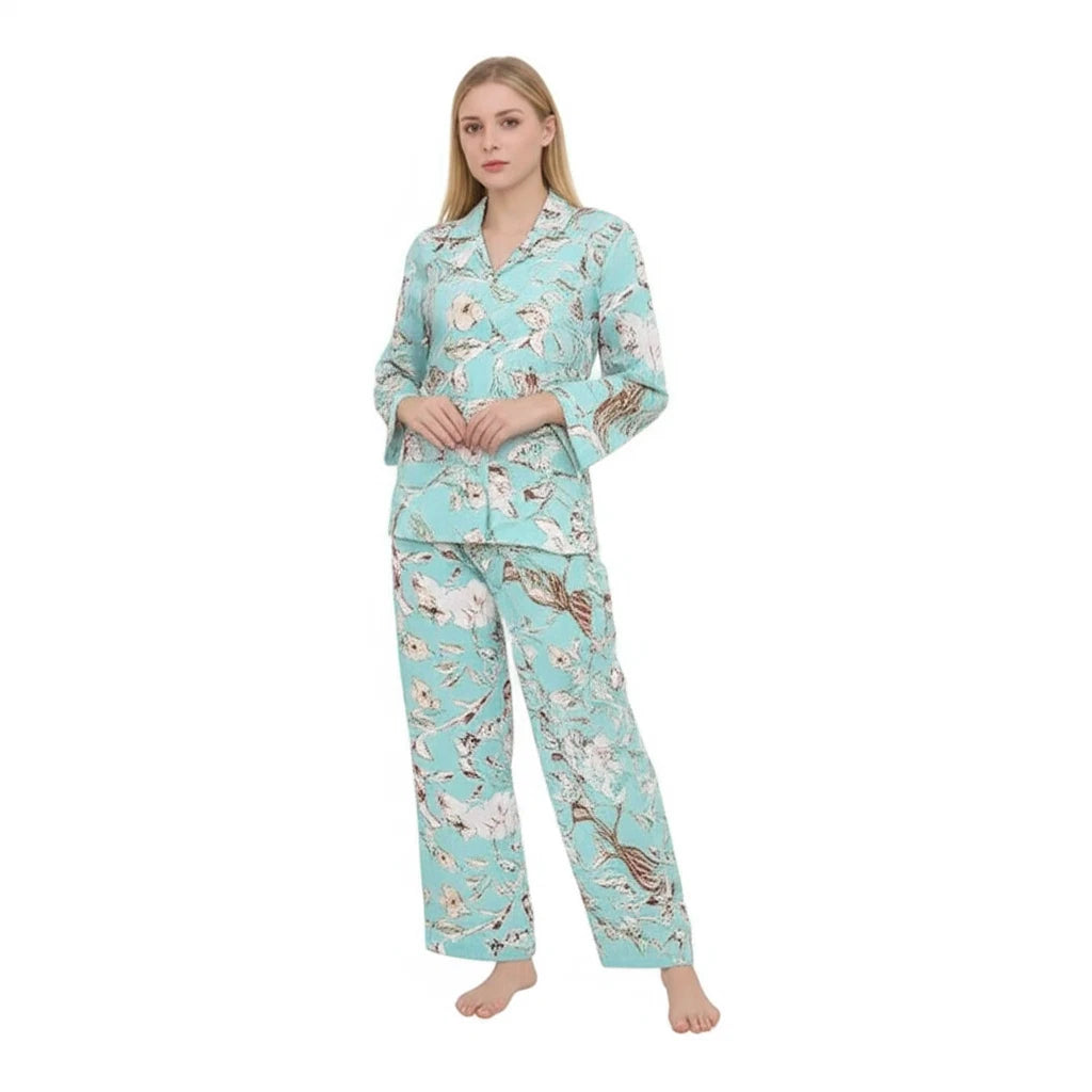 Indian Cotton Green Birds PJ Set Bridesmaid Pajama Set Women Nightwear Suits US
