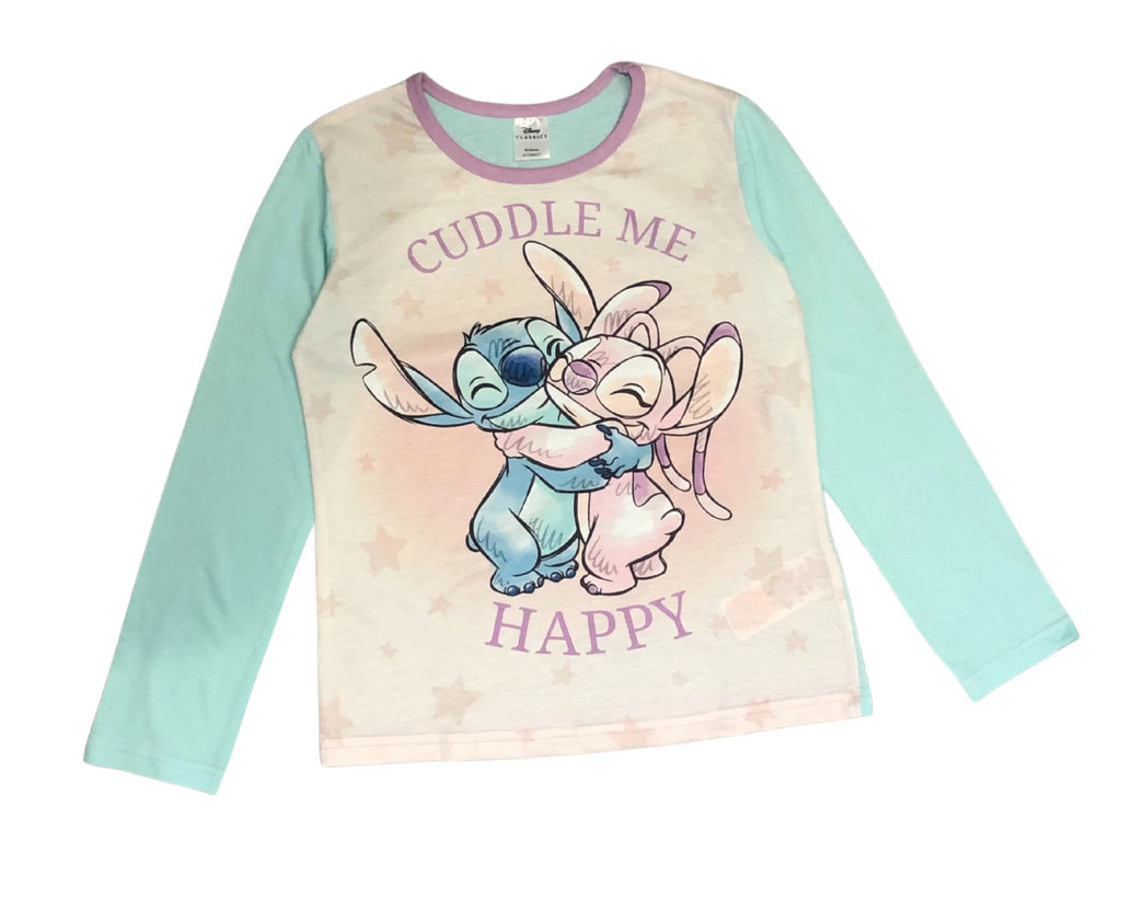 Girls Lilo & Stitch Pyjamas PJs 4-13 Years Purple Grey Pink Long Sleeved Trouser