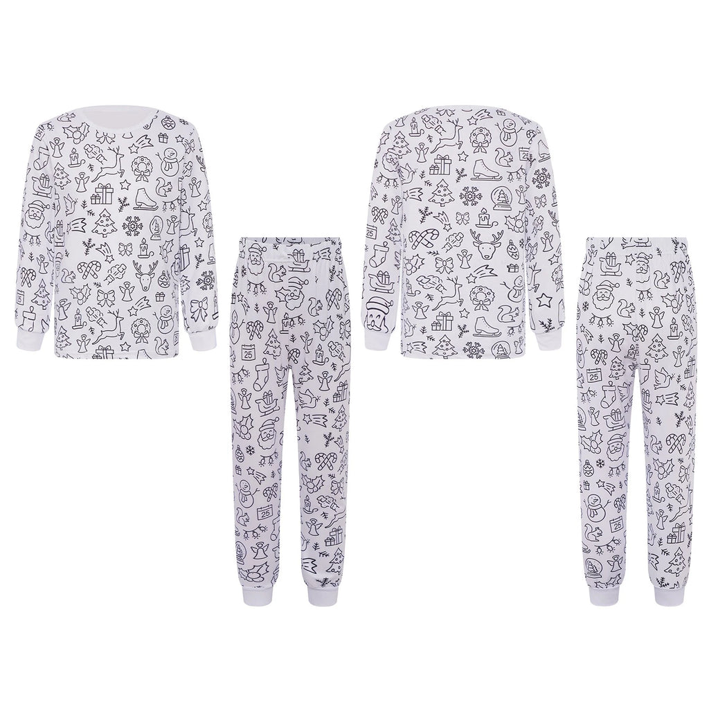 Kids Pajama Sets Hand-Painted Long Sleeve Top Elastic Waist Pants Home Sleepwear