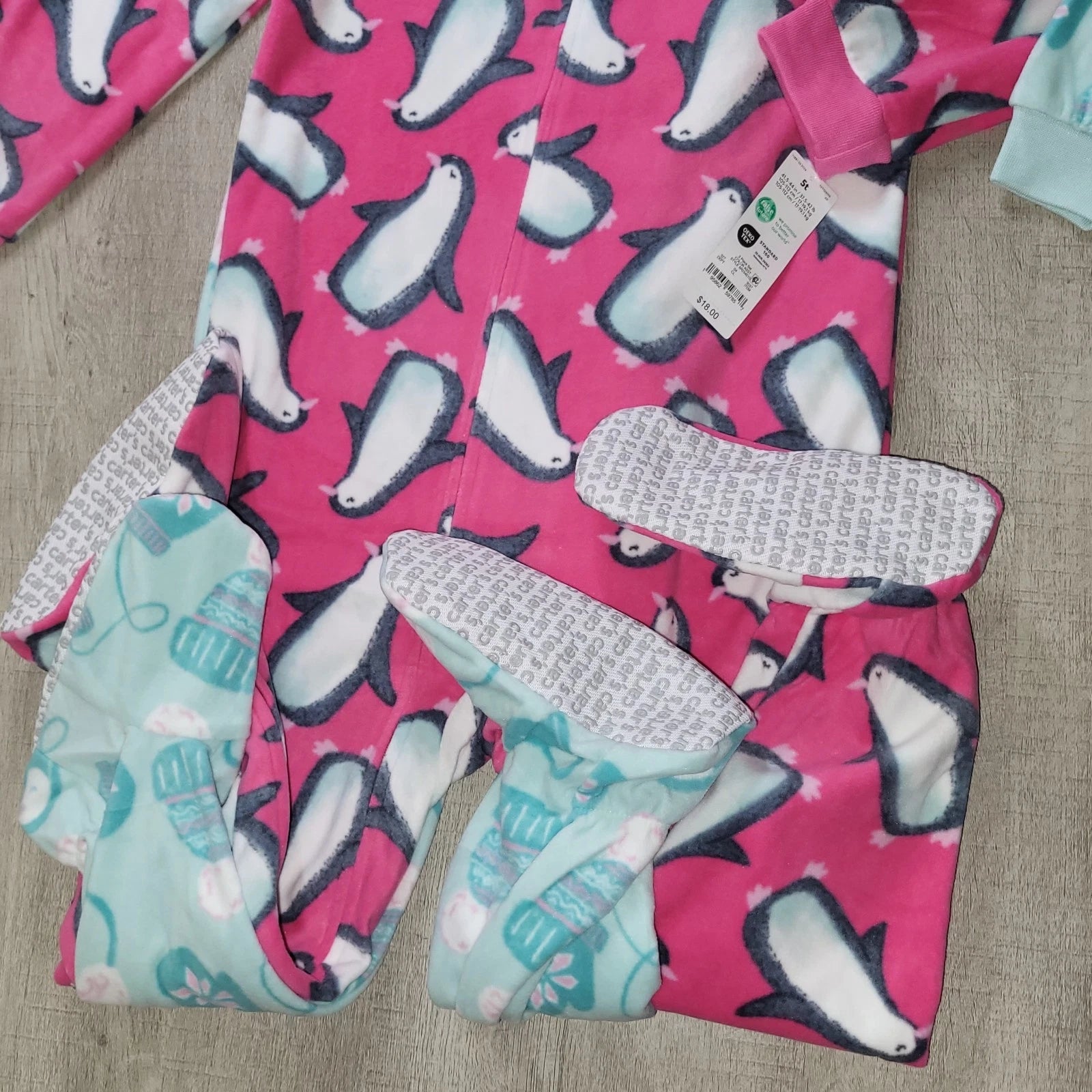 Carter's Baby Girls 2-piece Pink Blue Penguin Fleece Pajama Sleeper Set 5T NWT