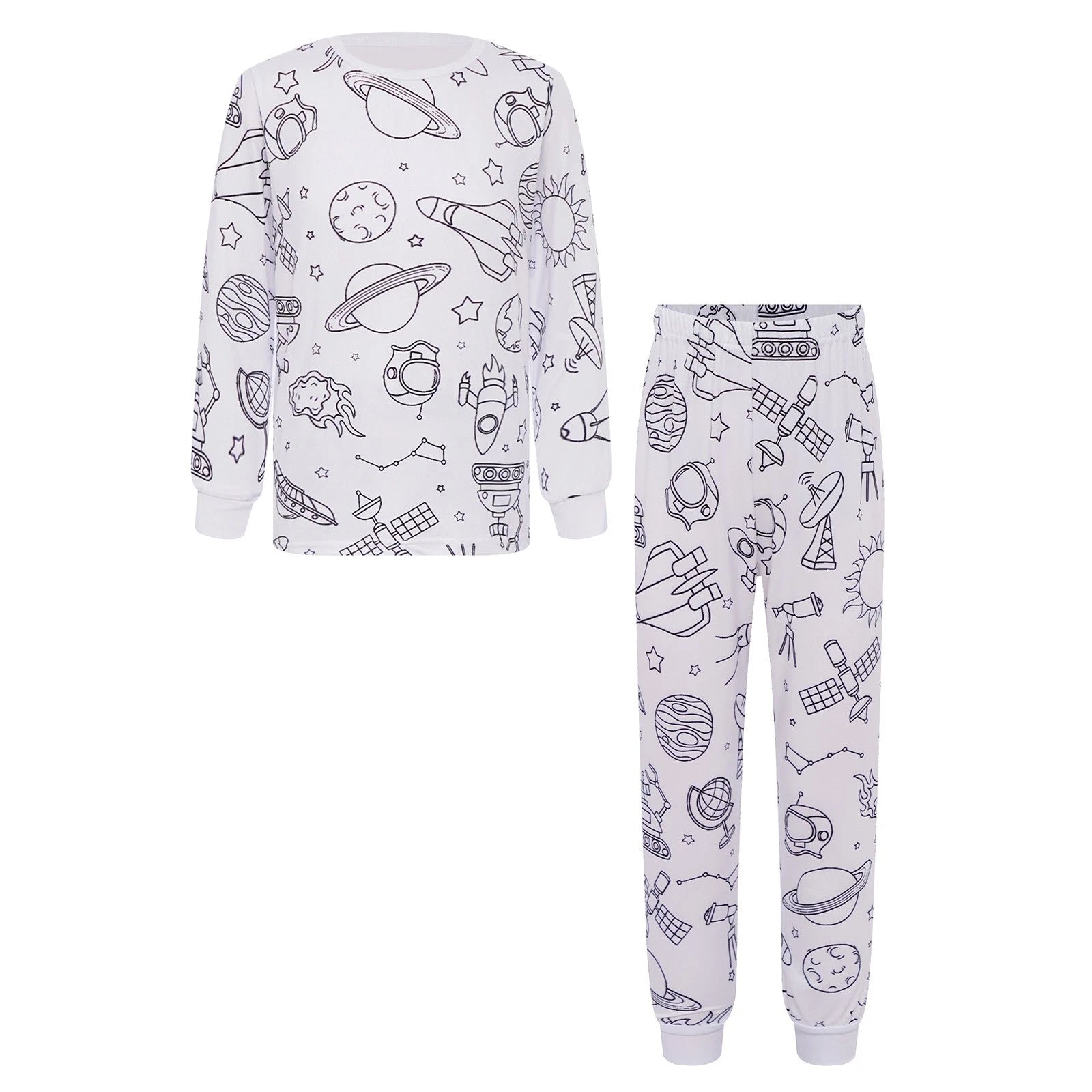 Kids Pajama Sets Hand-Painted Long Sleeve Top Elastic Waist Pants Home Sleepwear