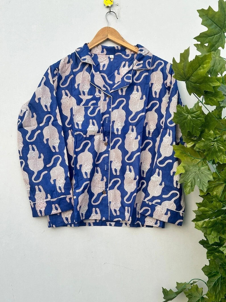 Indian 100%Cotton Animal Print PJ Set Bridesmaid Pajama Set Women Nightwear Suit