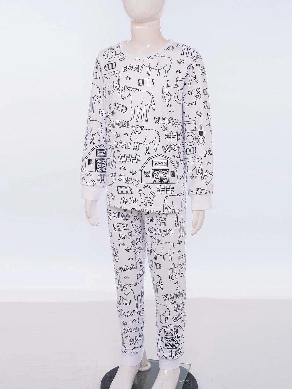 Kids Pajama Sets Hand-Painted Long Sleeve Top Elastic Waist Pants Home Sleepwear