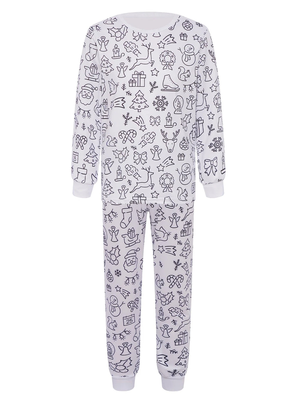 Kids Pajama Sets Hand-Painted Long Sleeve Top Elastic Waist Pants Home Sleepwear