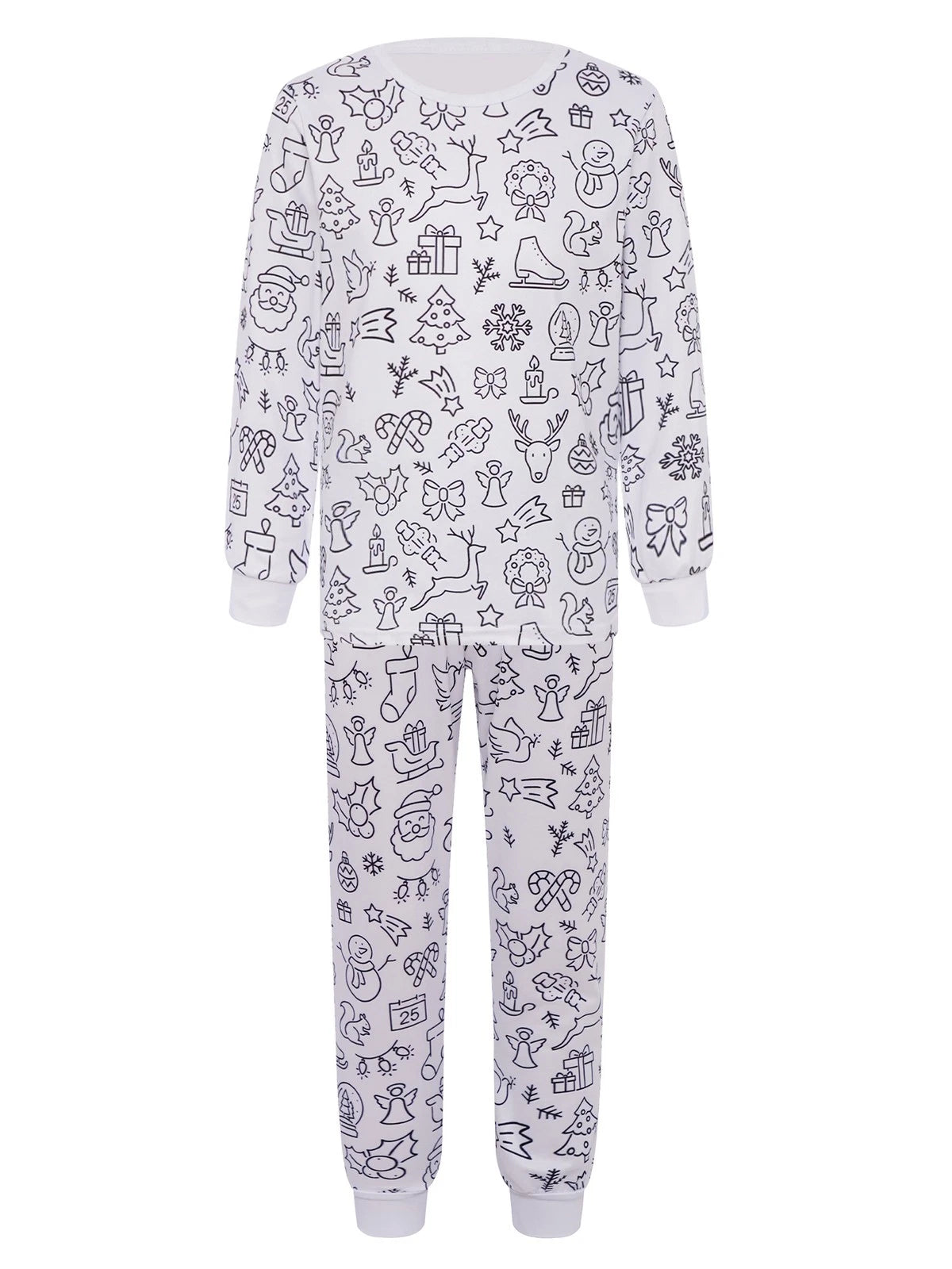 Kids Pajama Sets Hand-Painted Long Sleeve Top Elastic Waist Pants Home Sleepwear