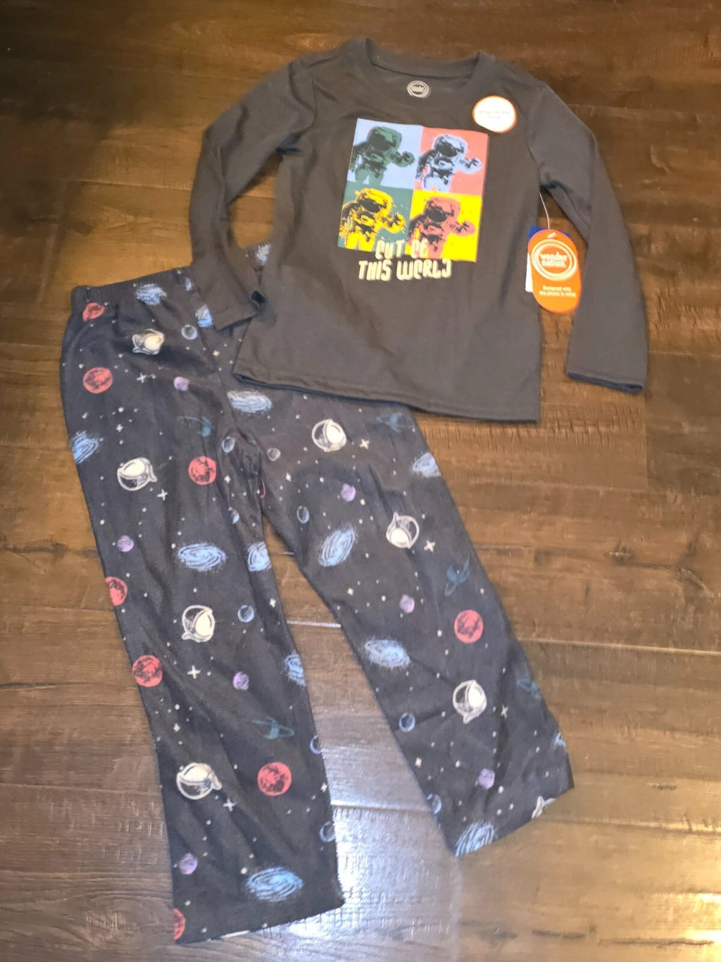 Wonder Nation  Pajamas Boys Astronaut Space Set Gray Out Of This World Sz XS M