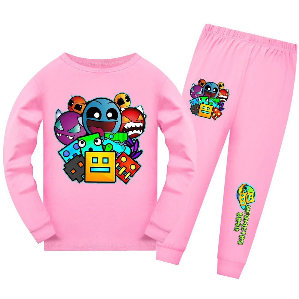 Geometry Dash 5-13 Year Old Boys' Pajama Set Girls' Round Neck Long Sleeve Set