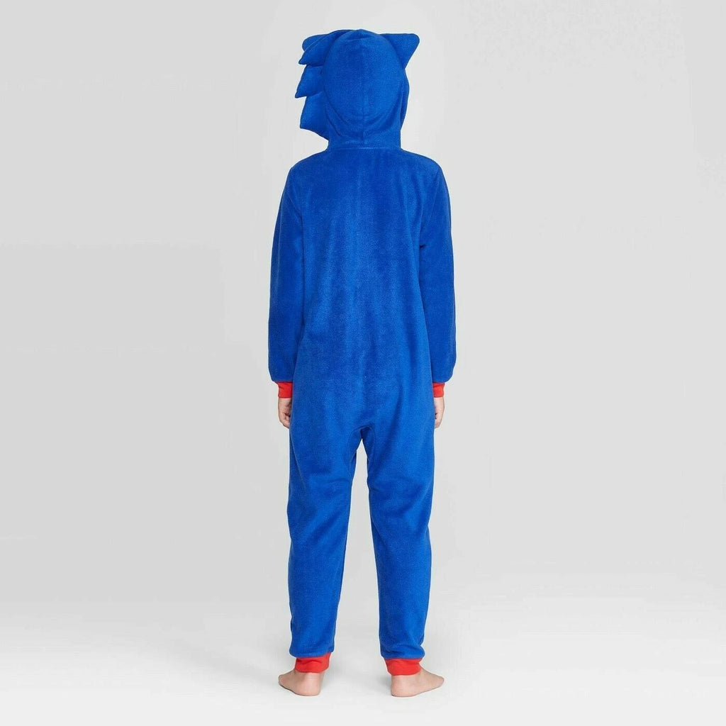 Boys Sonic the Hedgehog One Piece Pajamas Hoodie Union Suit Costume 4 6 8 10 NWT