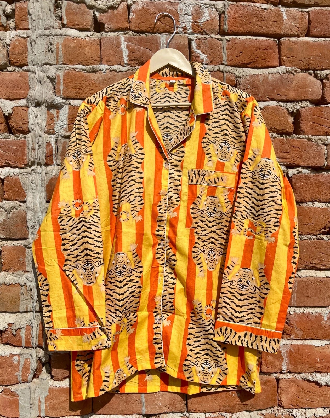 Indian Cotton Yellow Tiger PJ Set Bridesmaid Pajama Set Women Nightwear Suit US