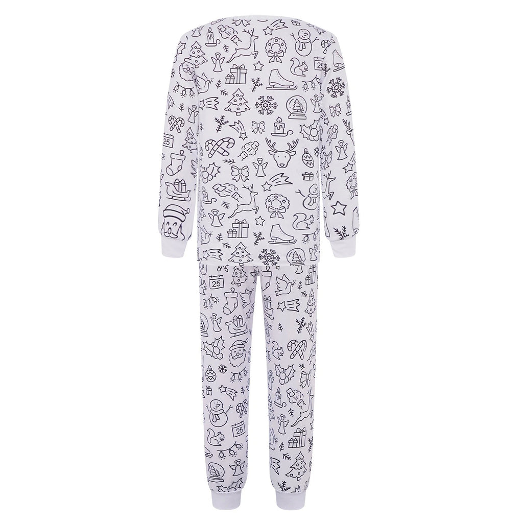 Kids Pajama Sets Hand-Painted Long Sleeve Top Elastic Waist Pants Home Sleepwear