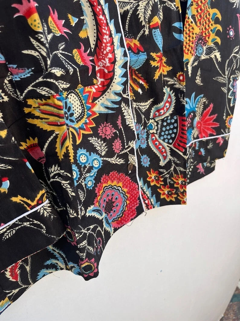 Indian 100%Cotton Floral Print PJ Set Bridesmaid Pajama Set Women Nightwear Suit