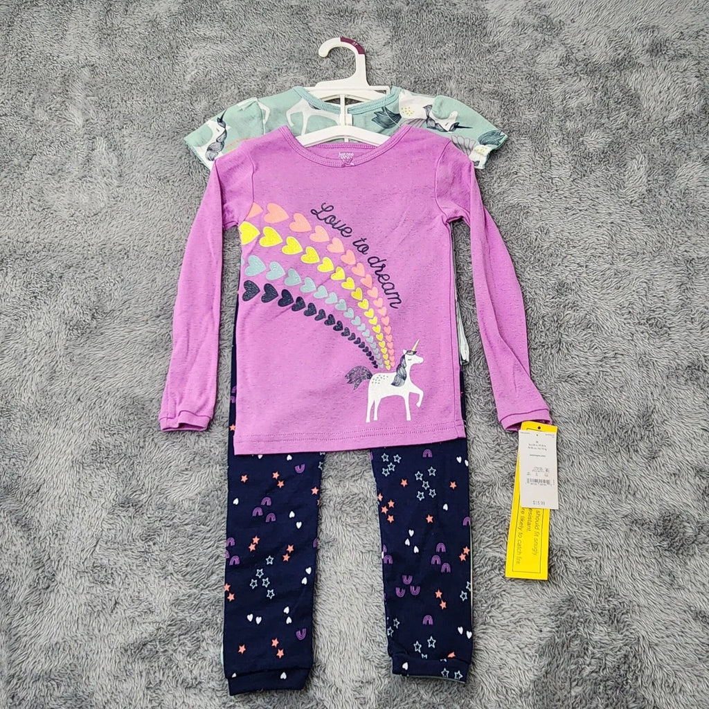 Just One You Girls 3T Unicorn Pajama Set 4-Piece Made By Carters Cotton