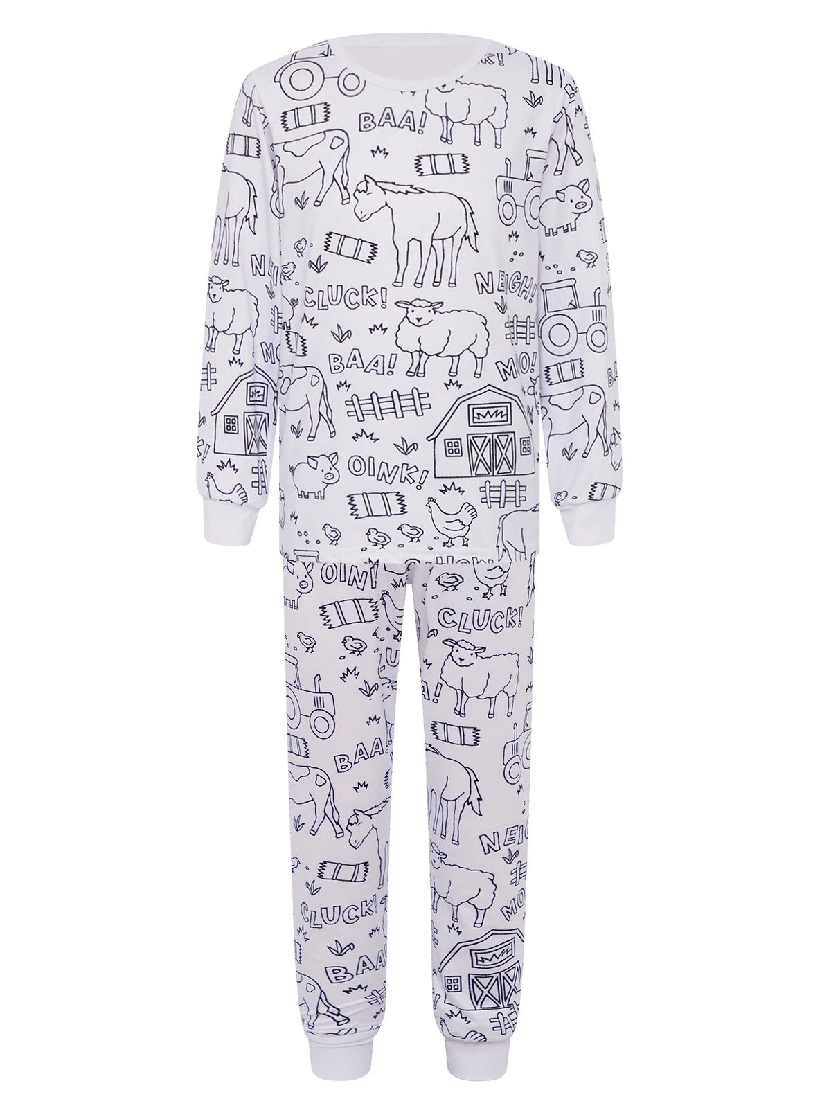 Kids Pajama Sets Hand-Painted Long Sleeve Top Elastic Waist Pants Home Sleepwear