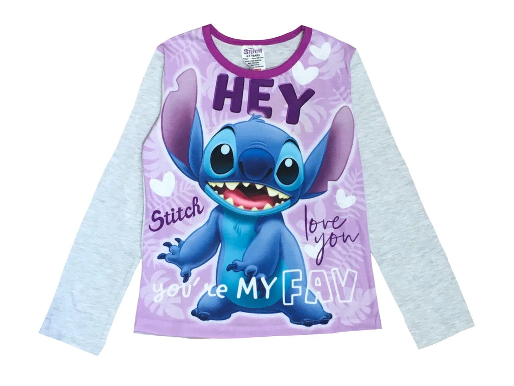 Girls Lilo & Stitch Pyjamas PJs 4-13 Years Purple Grey Pink Long Sleeved Trouser