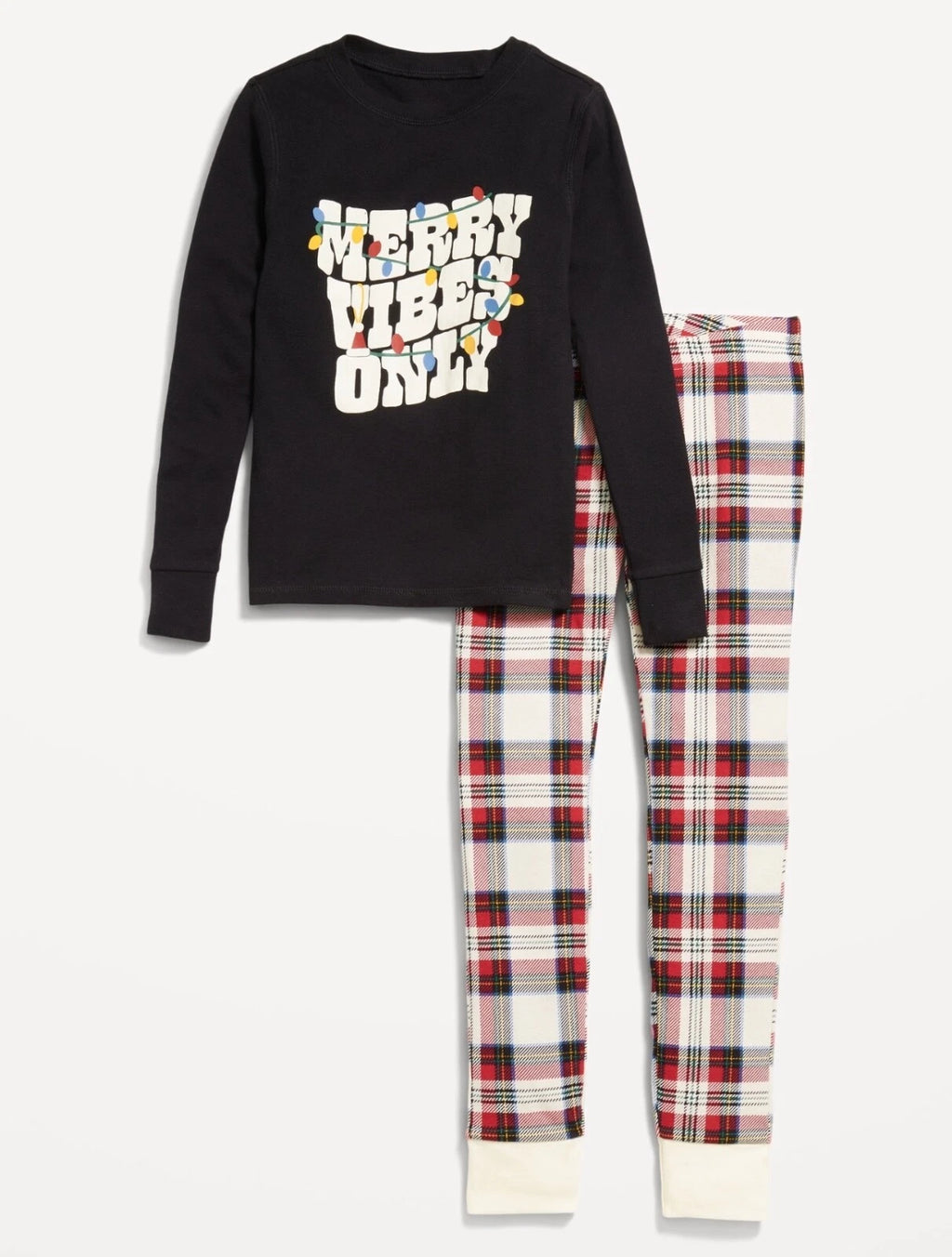 Old Navy Kids Merry Vibes Only Plaid Snug-Fit Pajama Set Size XS S M Large XXL