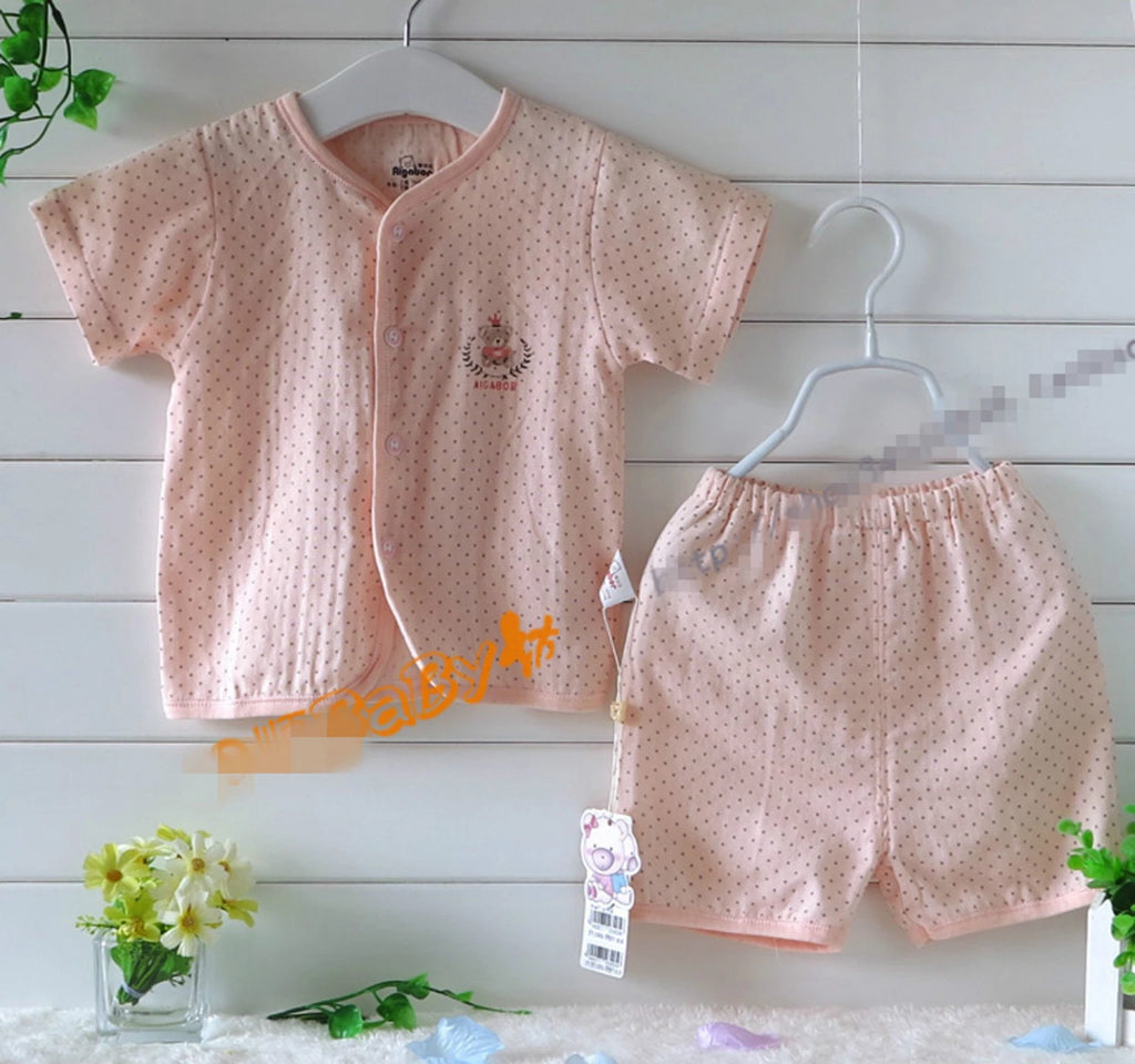Baby Infant Kids Muslin 100% Cotton Short sleeves sleepwear Sleep Pajama Set 0