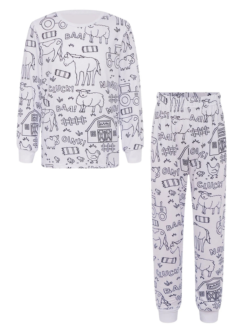Kids Pajama Sets Hand-Painted Long Sleeve Top Elastic Waist Pants Home Sleepwear
