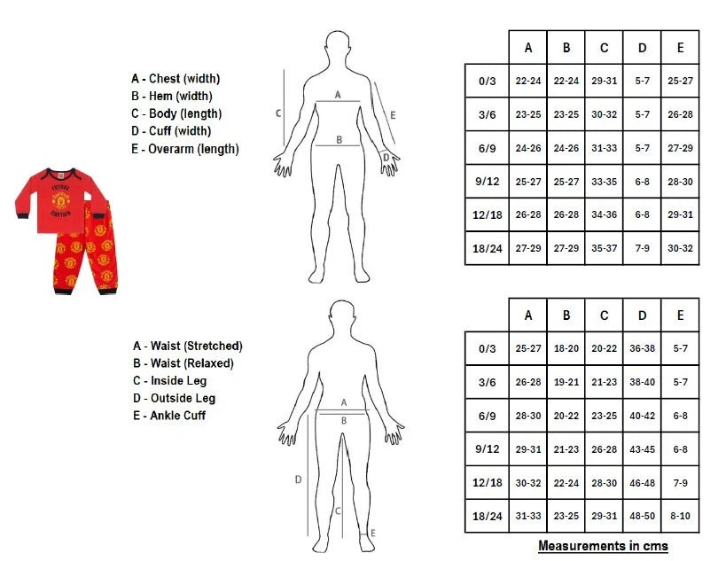Manchester United Baby Pyjamas Long Boys Kids Official Football Gift