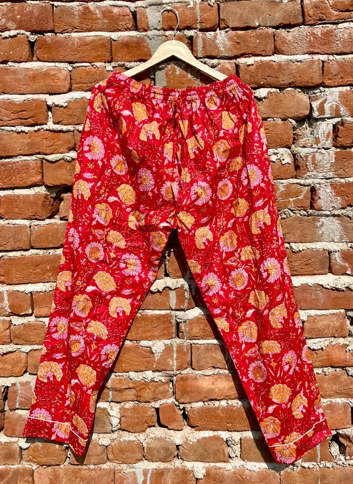 Indian Cotton Red Floral PJ Set Bridesmaid Pajama Set Women Nightwear Suit US