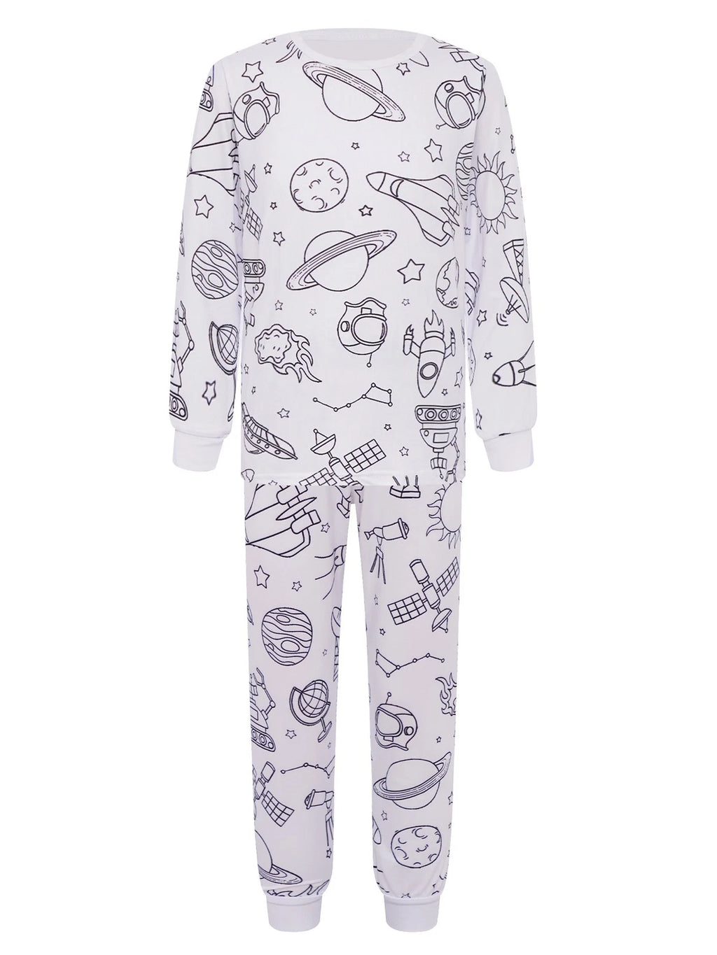 Kids Pajama Sets Hand-Painted Long Sleeve Top Elastic Waist Pants Home Sleepwear