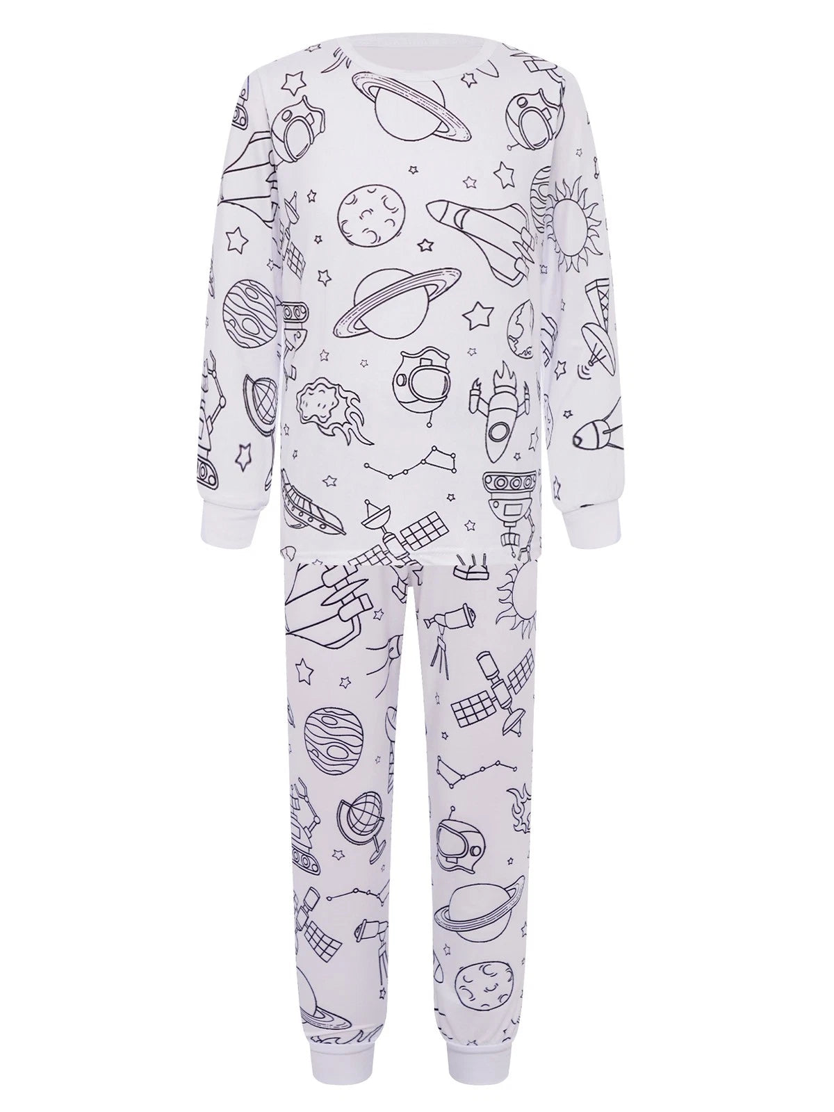Kids Pajama Sets Hand-Painted Long Sleeve Top Elastic Waist Pants Home Sleepwear