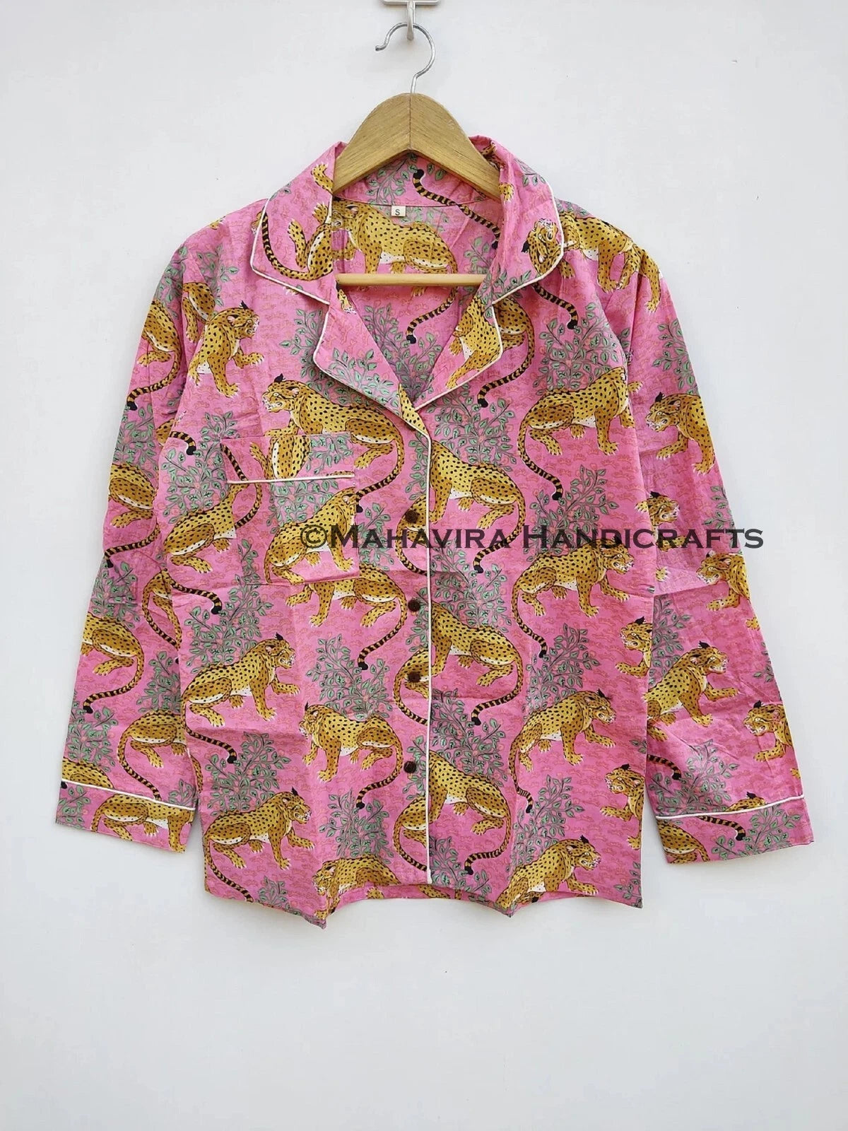 Indian Cotton Baagh Print Baby pink hippie Sleepwear gypsy Women Pajama set