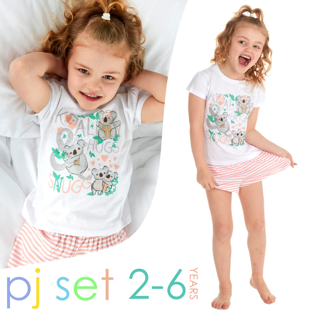 Girls Shorty Pyjama Set Animal Printed Pyjamas 2-3 3-4 4-5 5-6 Years 100% Cotton