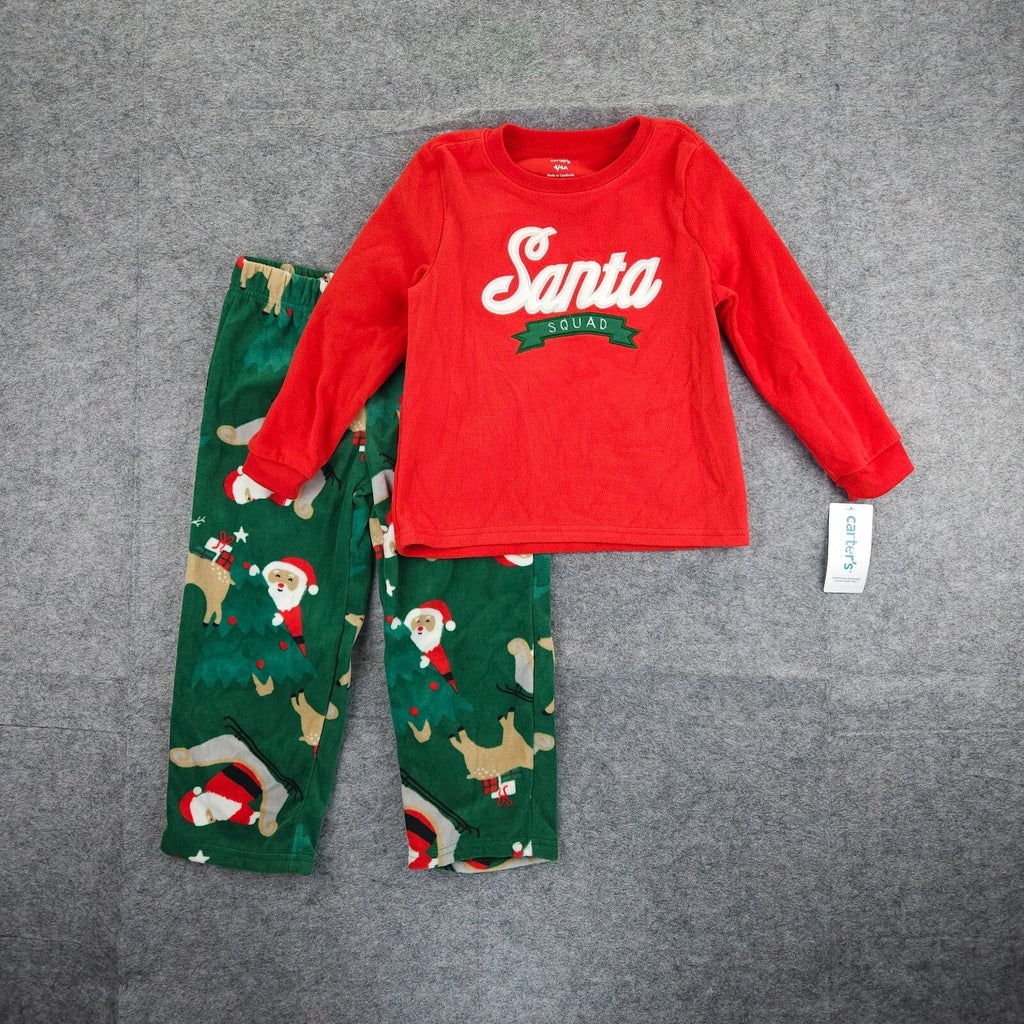 Carter's Kid Unisex 2-Piece Santa Fleece Warm PJs Pajama Pant sz 4 Green/Red NWT