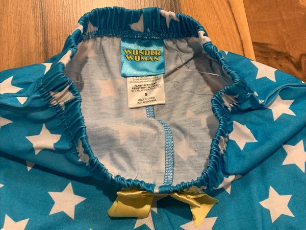 Wonder Woman (Sz 5) Kids Girls Character 3pc (Shirt, Pant, Cape) PJ Pajama Set