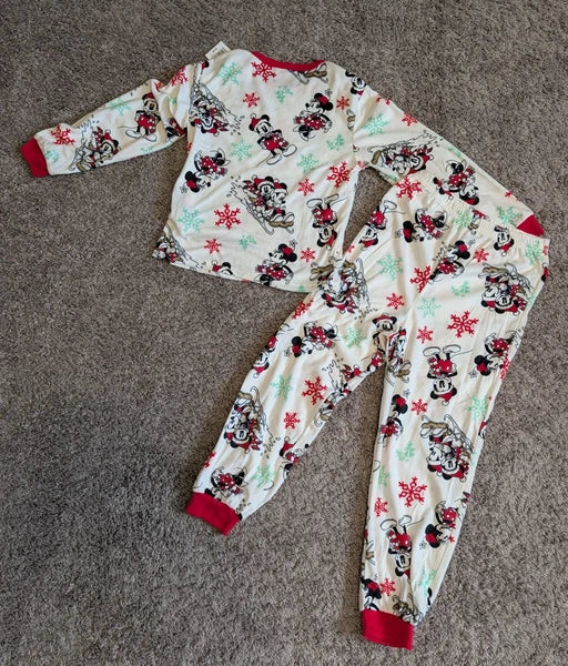 NWT Disney Mickey Minnie Mouse Christmas 2 Pc. Pajamas Set Shirt Pants  Size 8