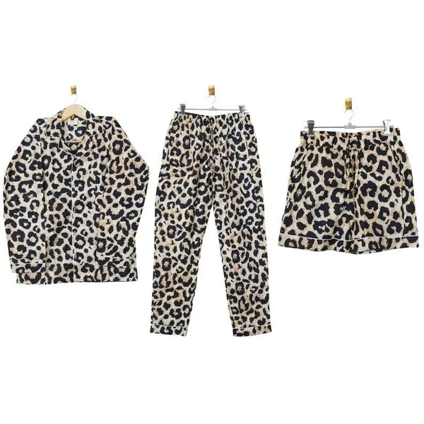 New Indian Cotton Leopard PJ Set Bridesmaid Pajama Set Women Nightwear Suits US