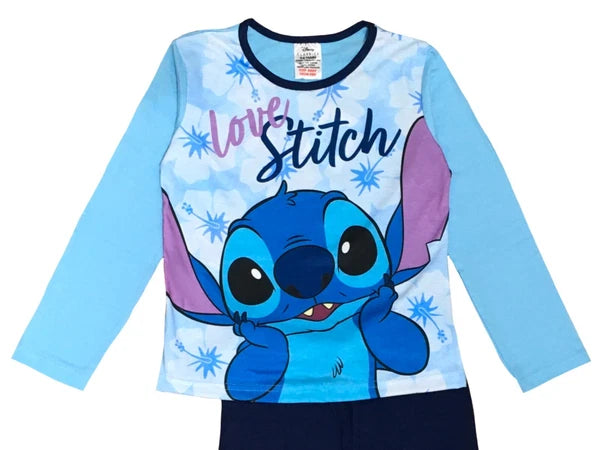 Girls Lilo & Stitch Pyjamas PJs 4-13 Years Purple Grey Pink Long Sleeved Trouser
