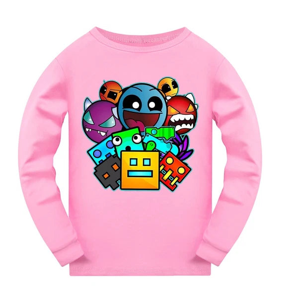 Geometry Dash 5-13 Year Old Boys' Pajama Set Girls' Round Neck Long Sleeve Set