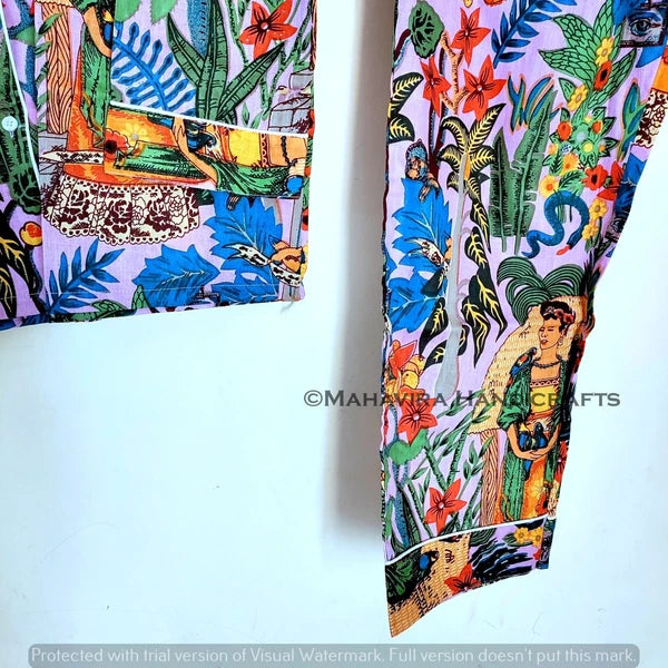 Indian Floral Print Cotton Baby pink hippie Sleepwear Bohemian Women Pajama set