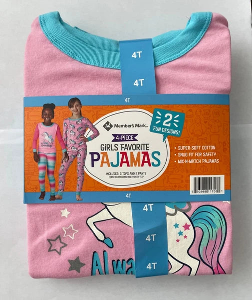 Member’s Mark Girls 4-Piece Unicorn Pajamas size 4T