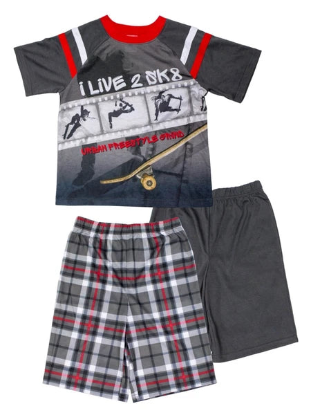 Jelli Fish Kids Boys Live To Skate 3-Piece Pajama Set XS