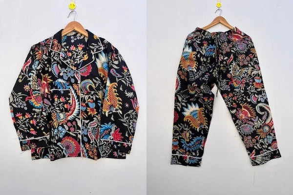 Indian 100%Cotton Floral Print PJ Set Bridesmaid Pajama Set Women Nightwear Suit