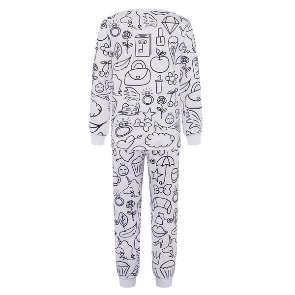 Kids Pajama Sets Hand-Painted Long Sleeve Top Elastic Waist Pants Home Sleepwear