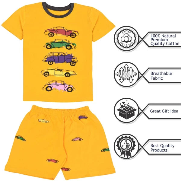 Kids Girls Boys Cars Print Pyjamas PJs 2 Piece Sleepwear Shorts Set 5-13 Yr